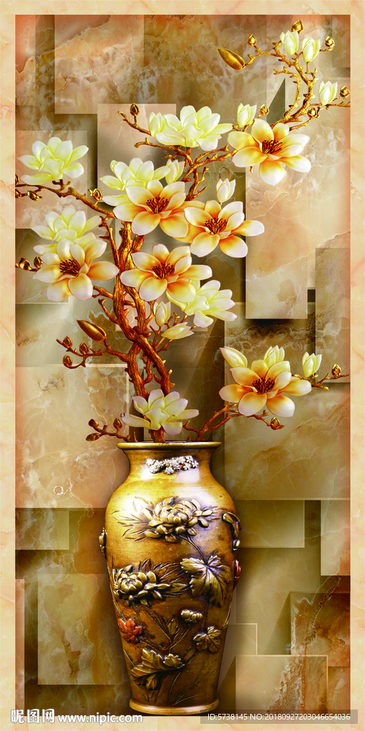大理石写实古董花瓶玄关屏风背景