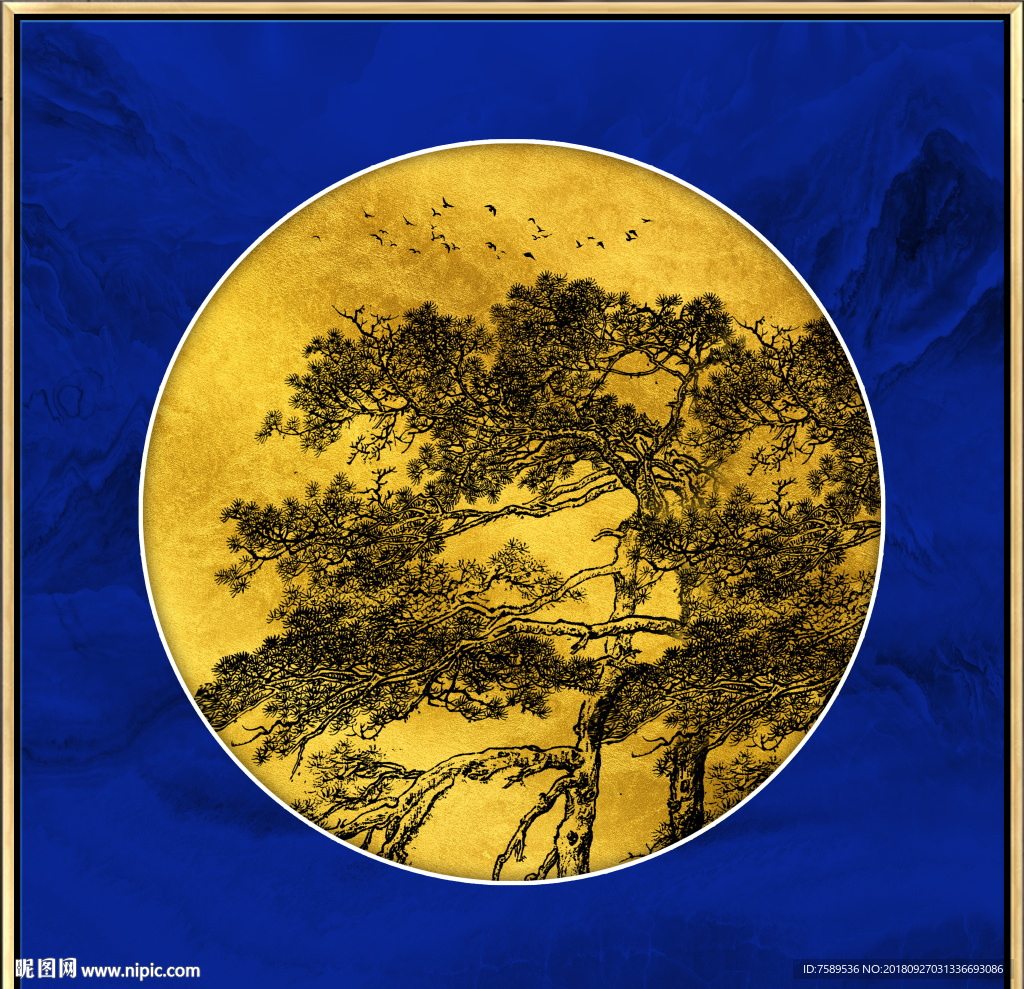 古典新中式金铂山水画