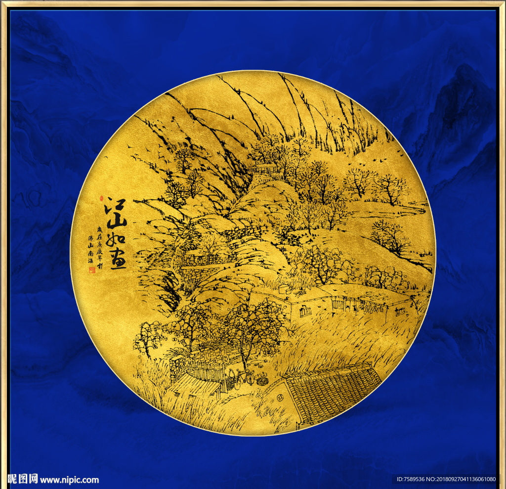 古典新中式金铂山水画