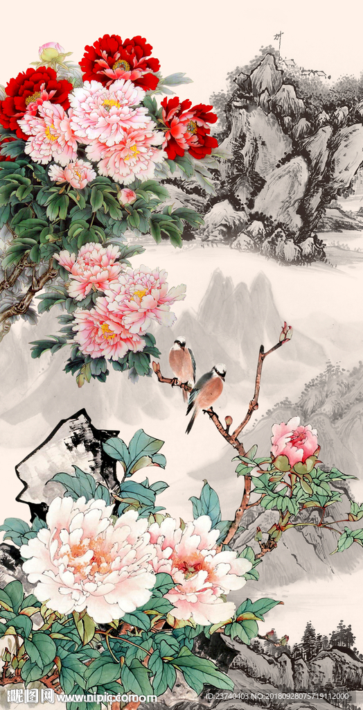 玄关 装饰画 玄关屏风 牡丹