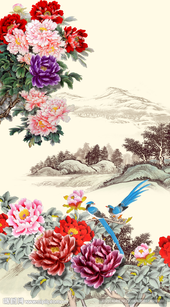玄关 装饰画 国画牡丹