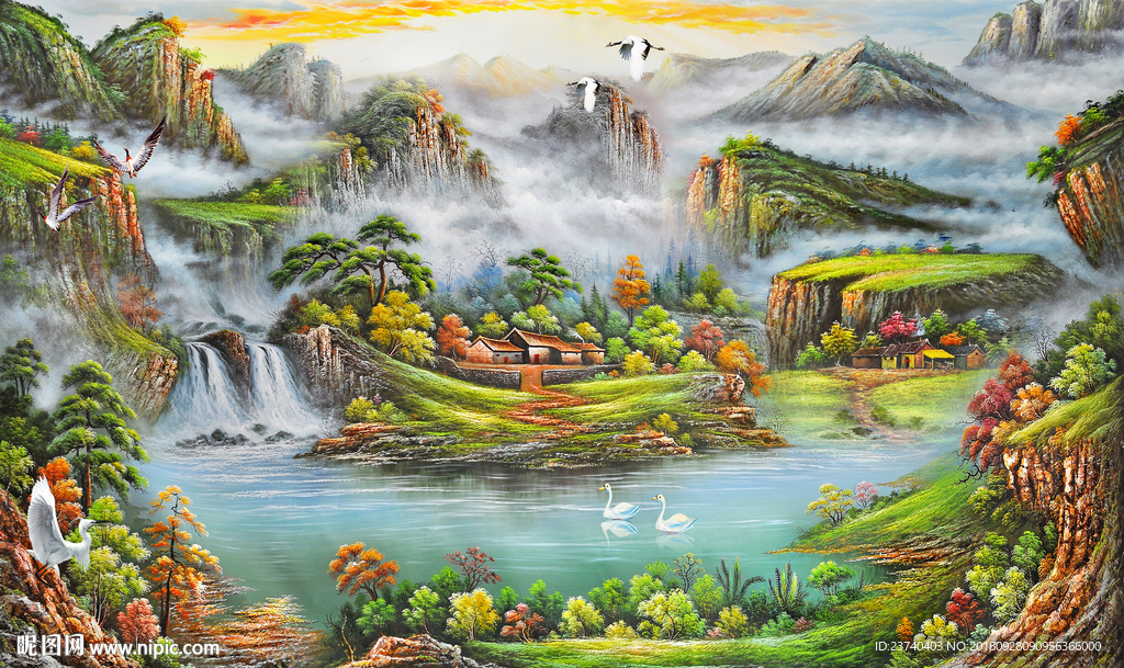 电视背景墙 油画风景