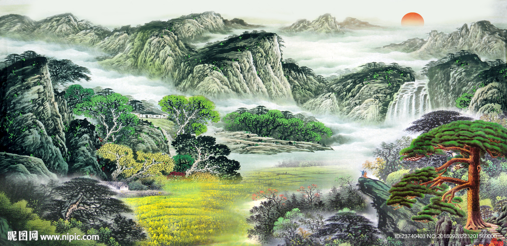 电视背景墙 国画山水
