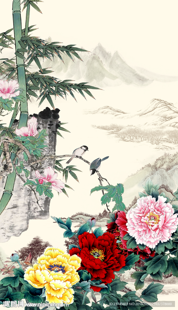 玄关 装饰画 牡丹
