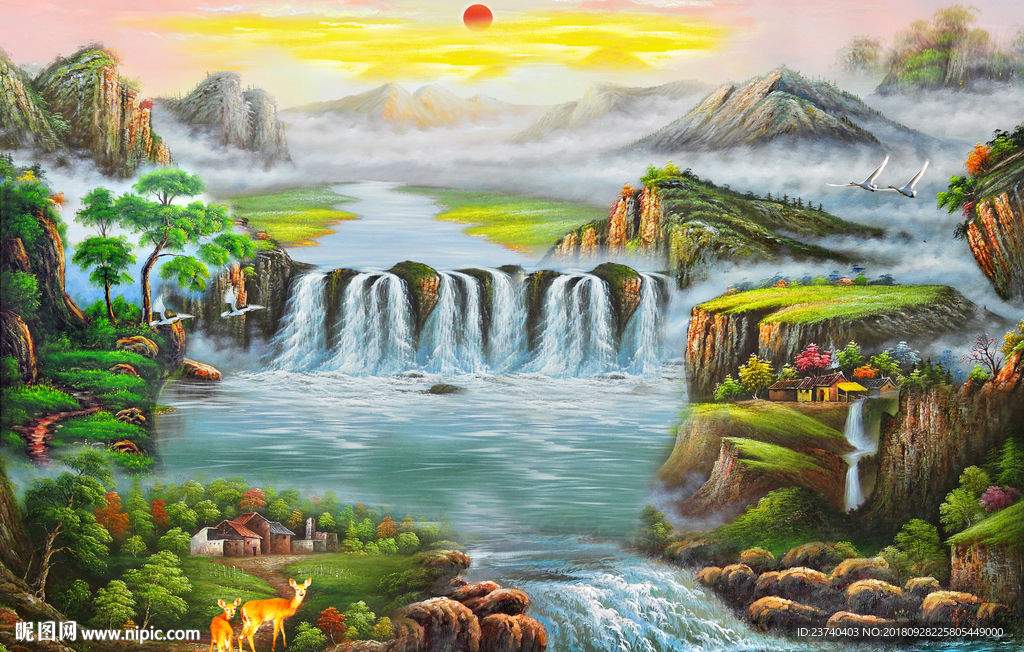 电视背景墙 山水油画
