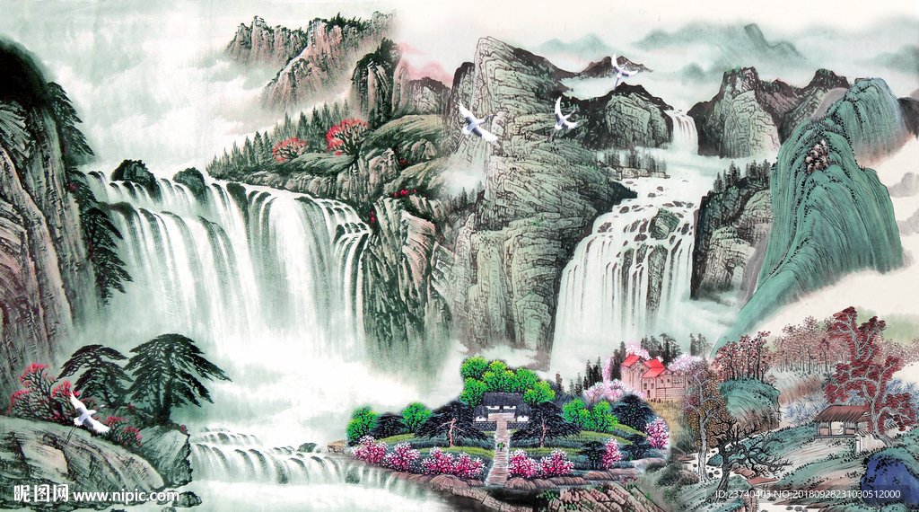 电视背景墙 国画山水