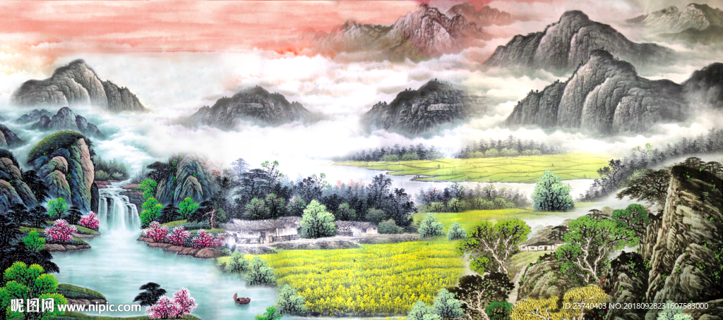 电视背景墙 国画山水