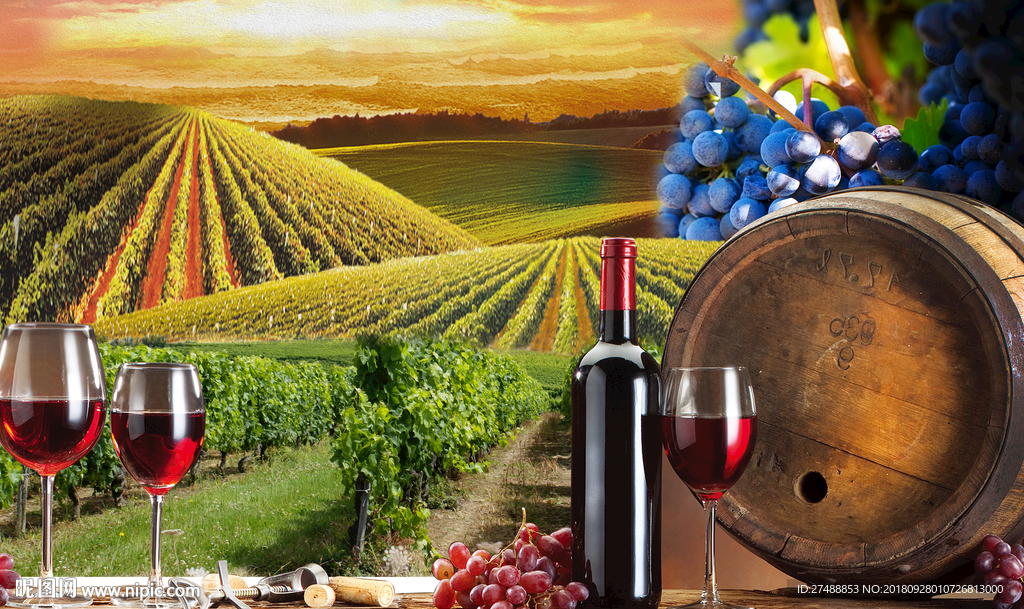 风景红酒背景墙