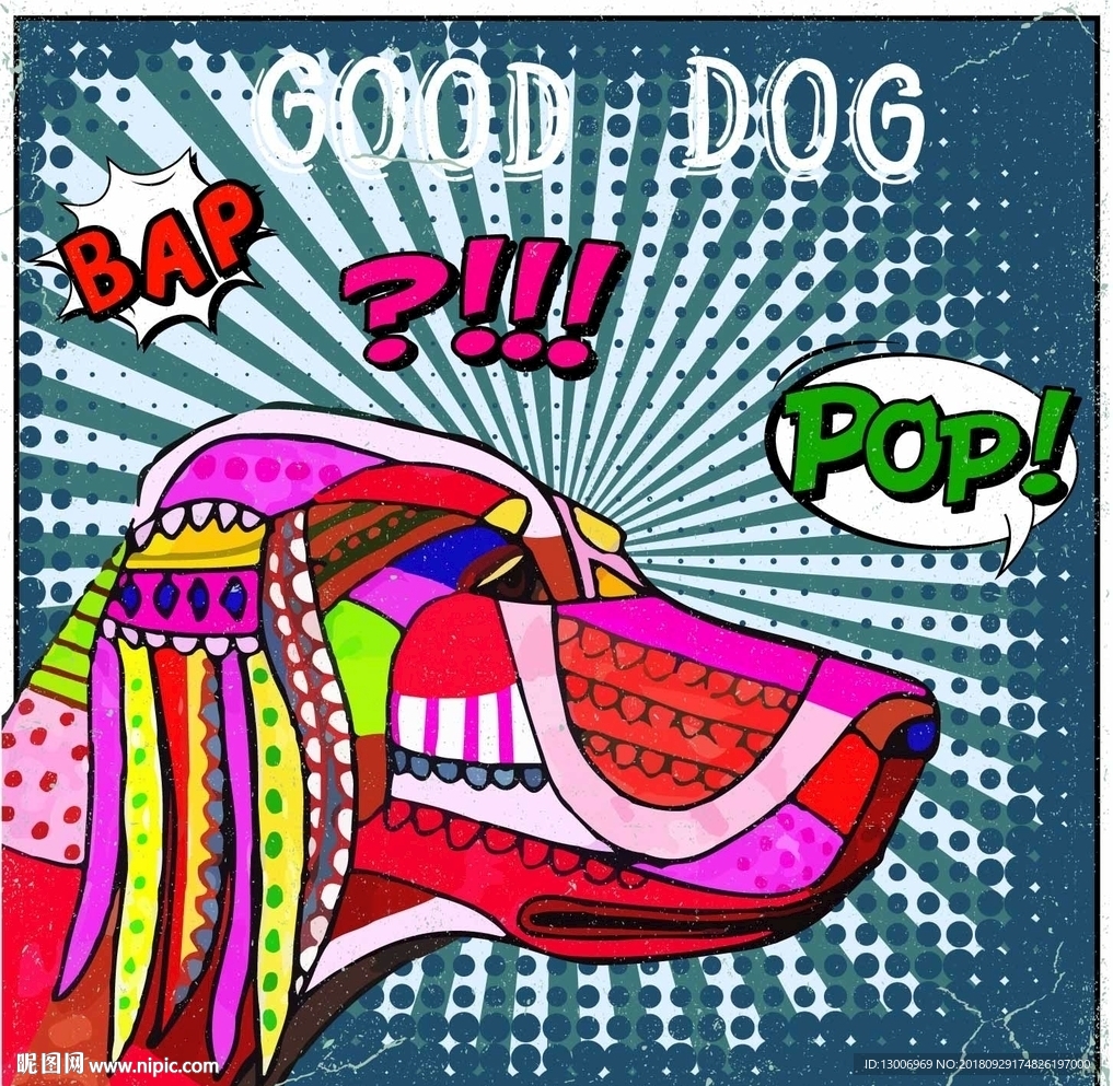 手绘创意波普风狗狗装饰画