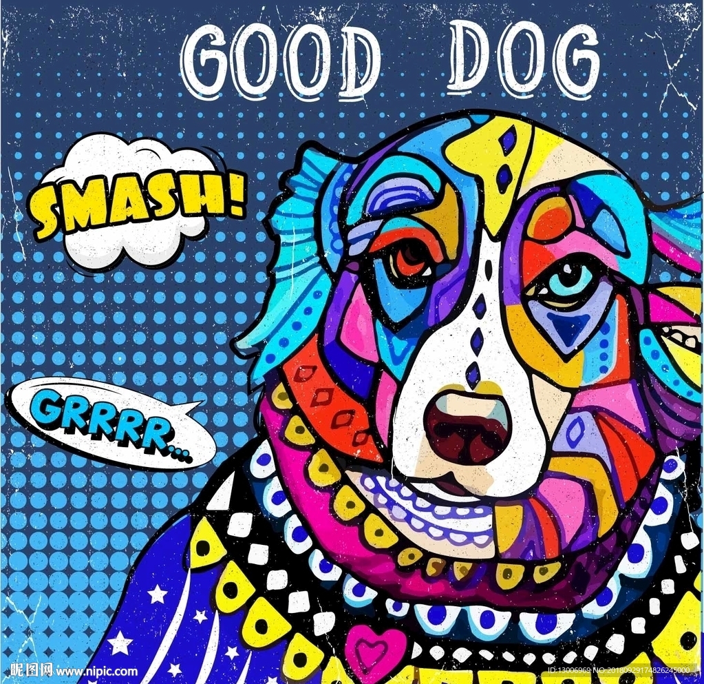 手绘创意波普风狗狗装饰画