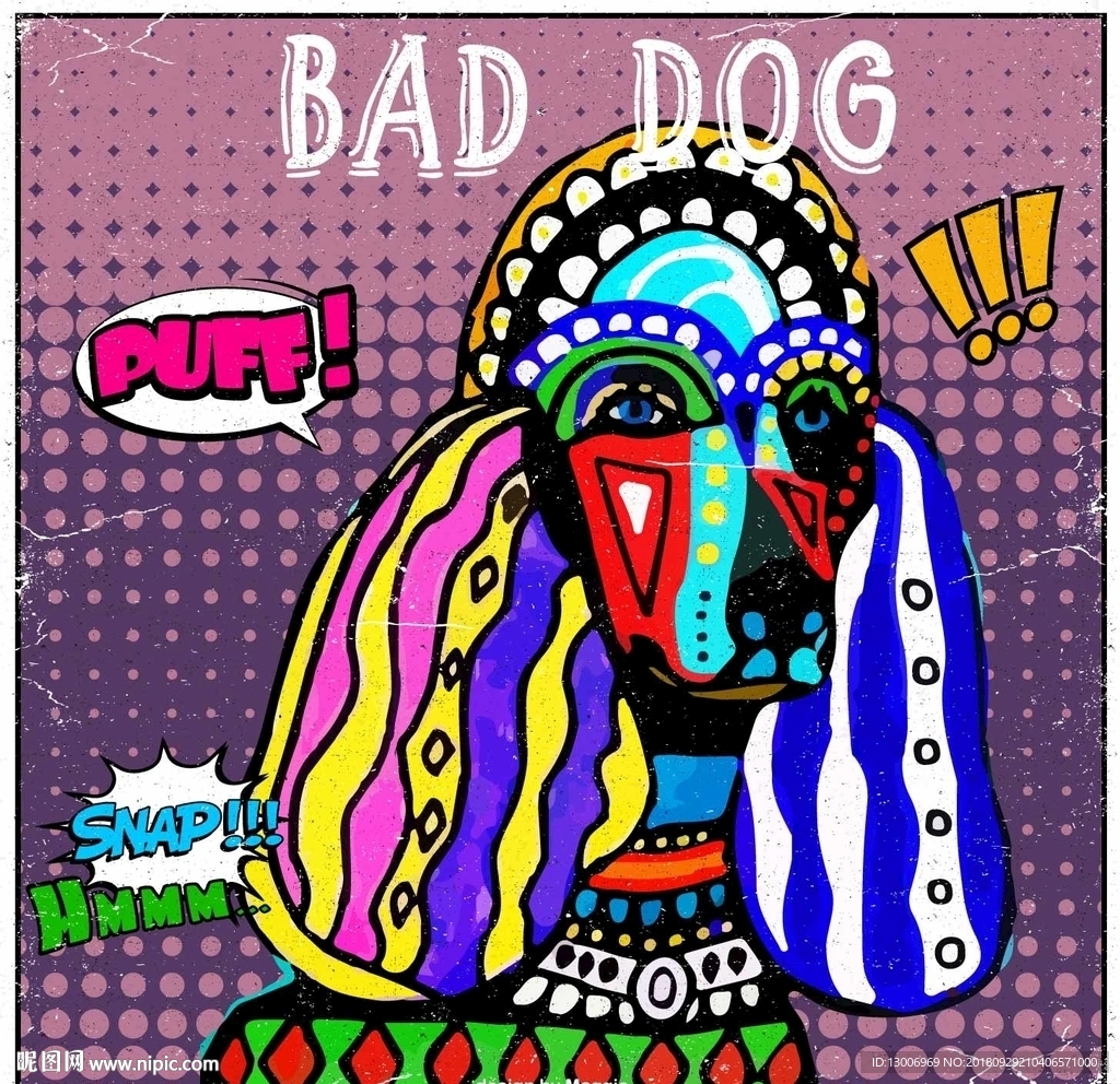 手绘创意波普风狗狗装饰画