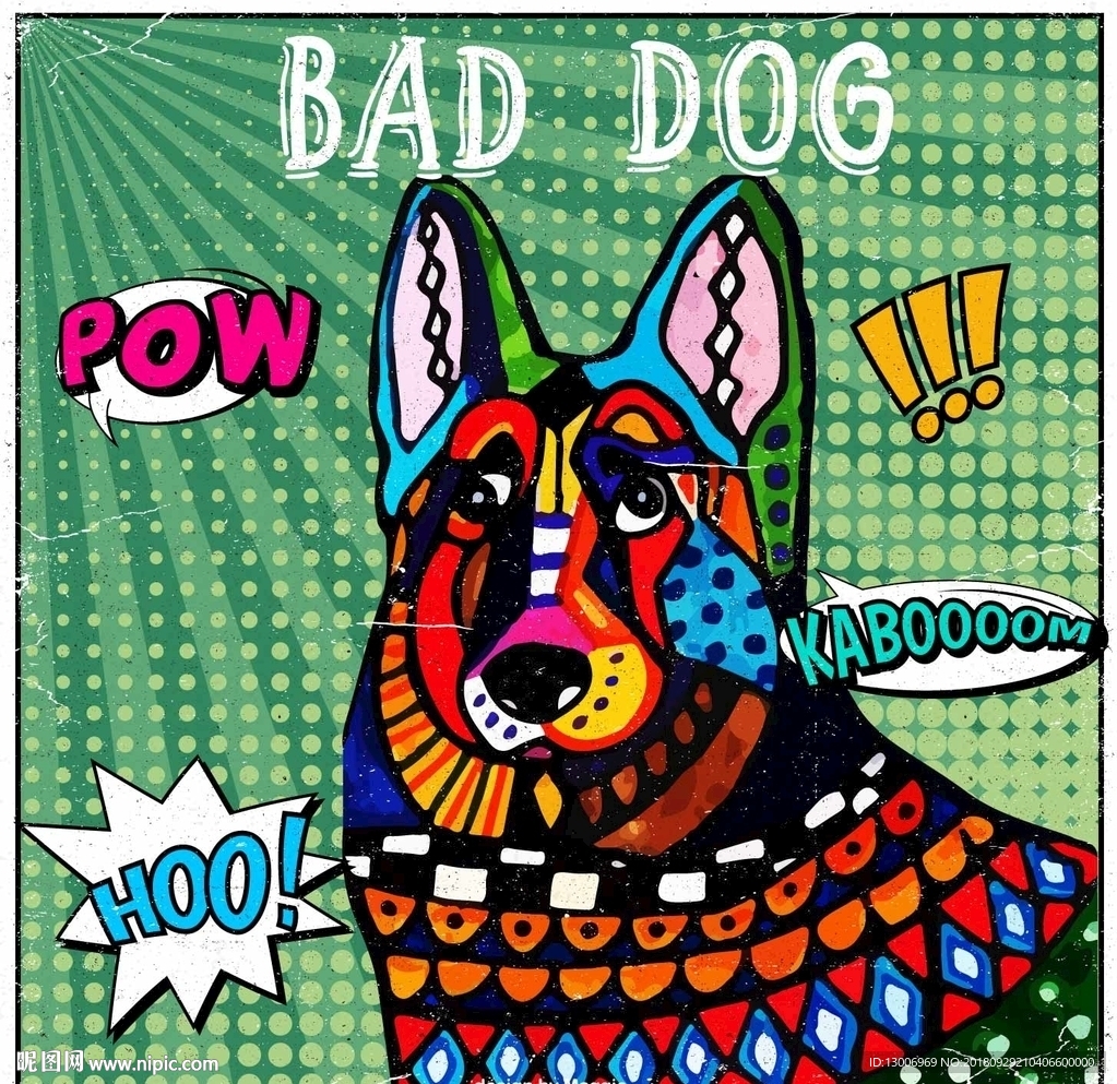 手绘创意波普风德牧犬装饰画