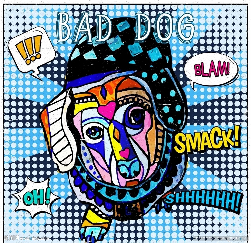 手绘创意波普风狗狗装饰画