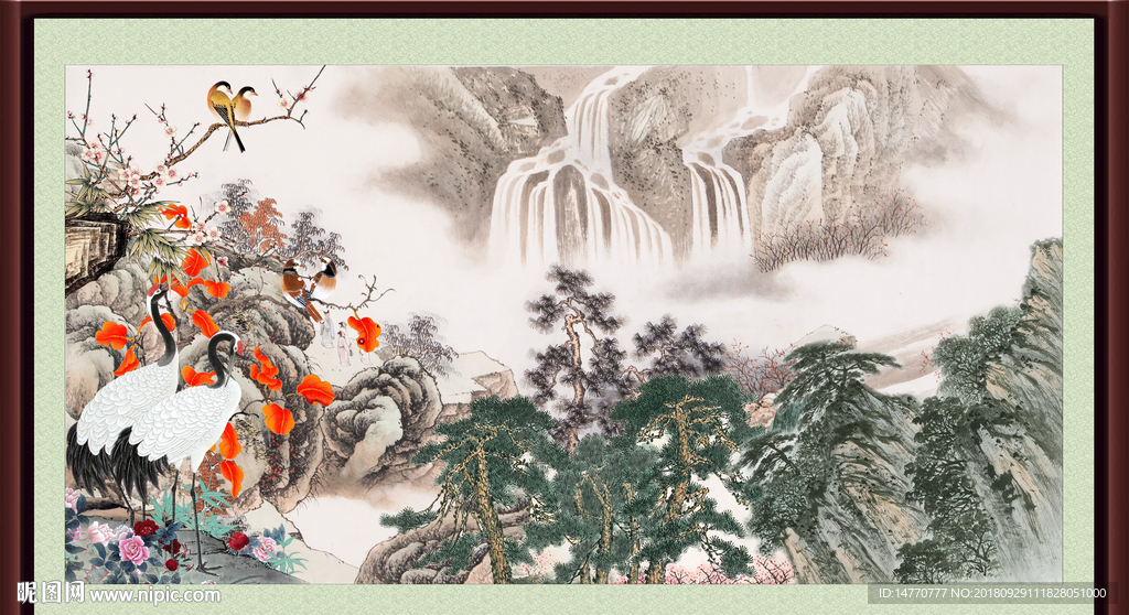 高山流水图  仙鹤