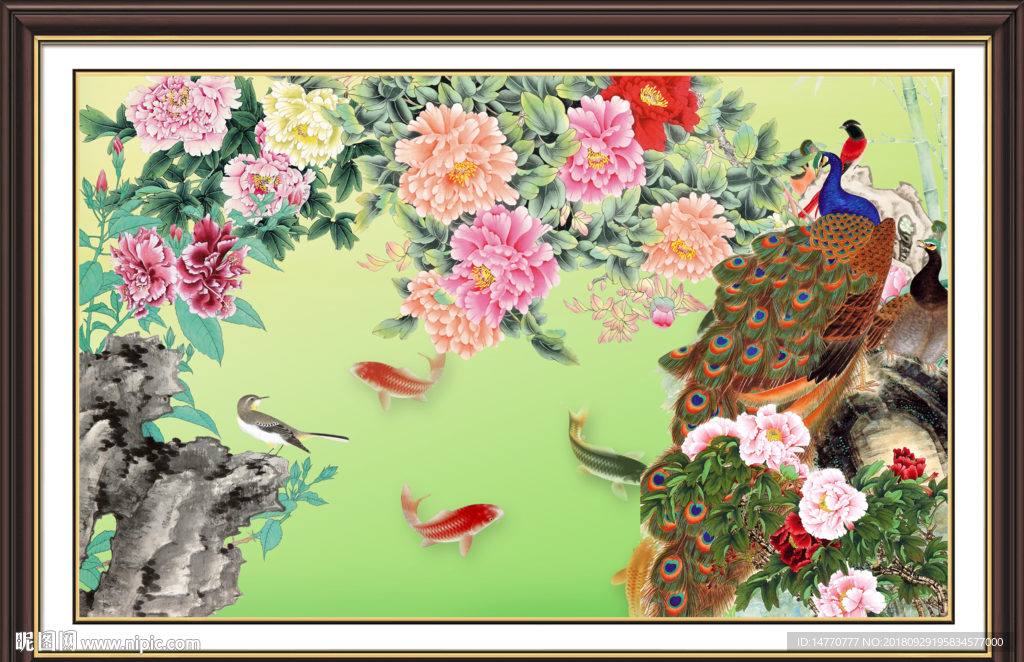 富贵吉祥 孔雀 牡丹 孔雀牡丹