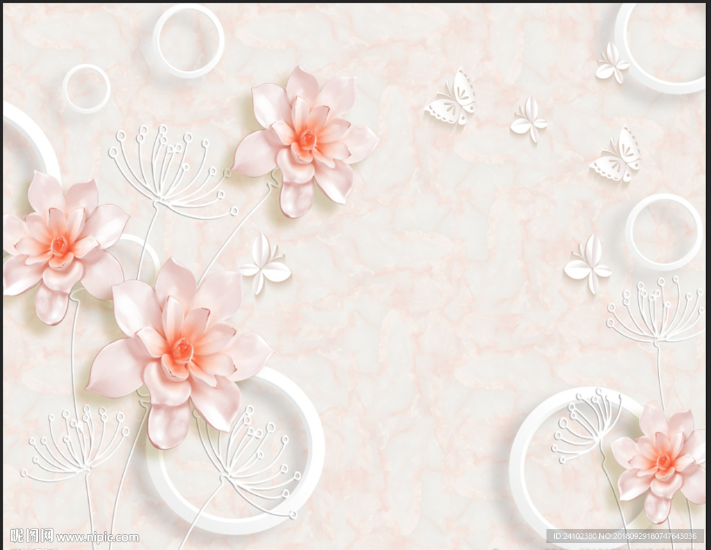 玉兰盈香3D浪漫大理石纹背景