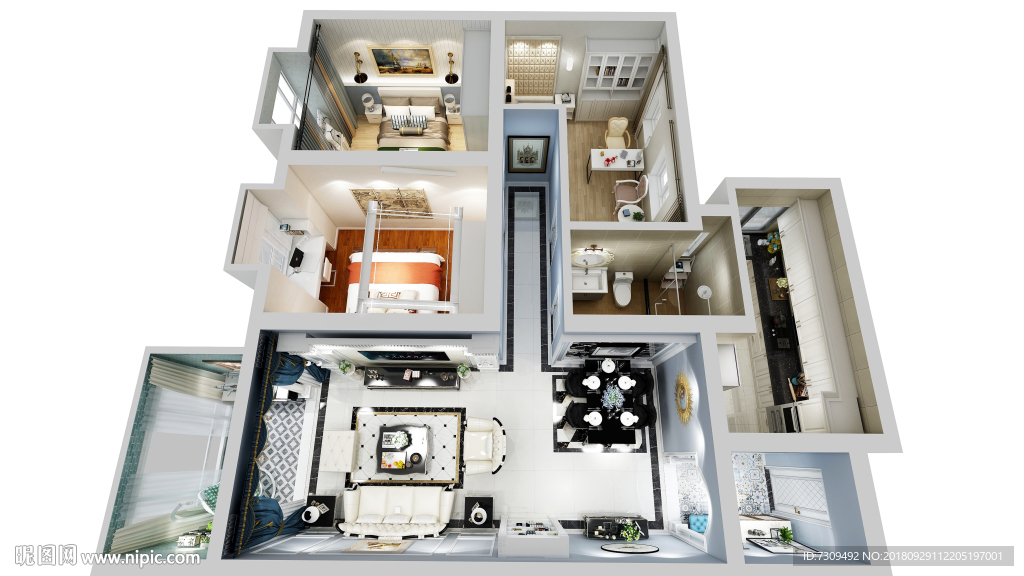 简约欧式家装户型效果图