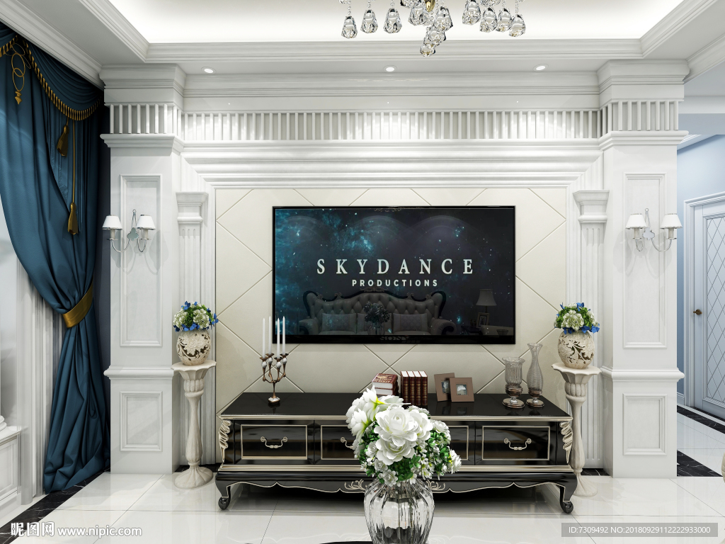 简欧家居客厅电视背景墙装饰效果