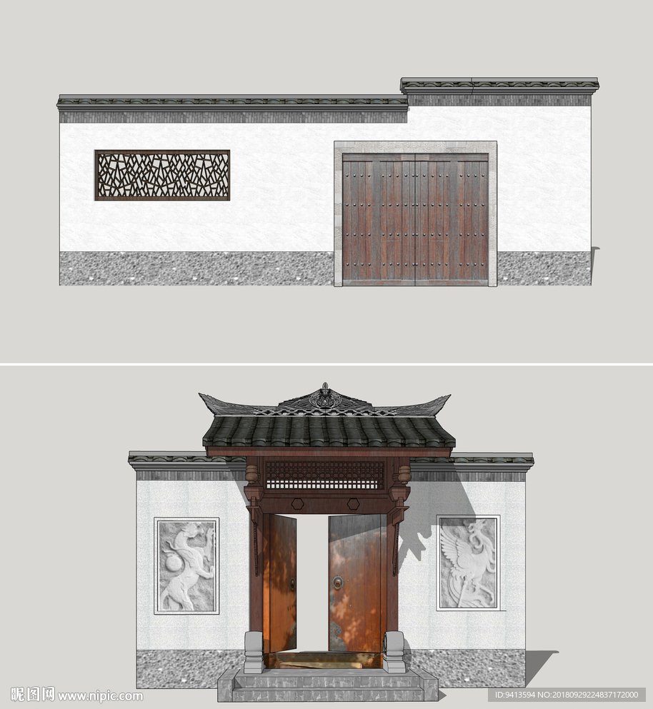 现代中式围墙入口大门