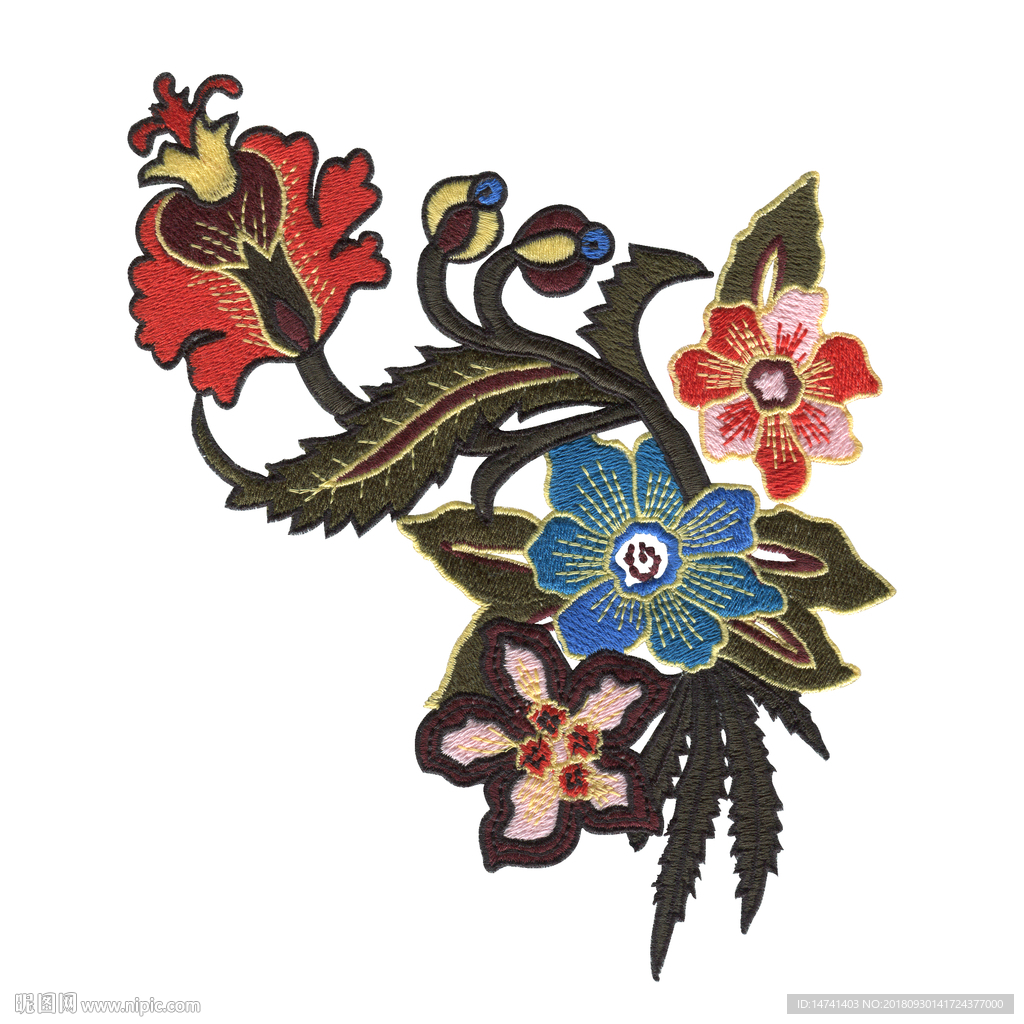 唯美彩绘热带花卉枝叶图案设计