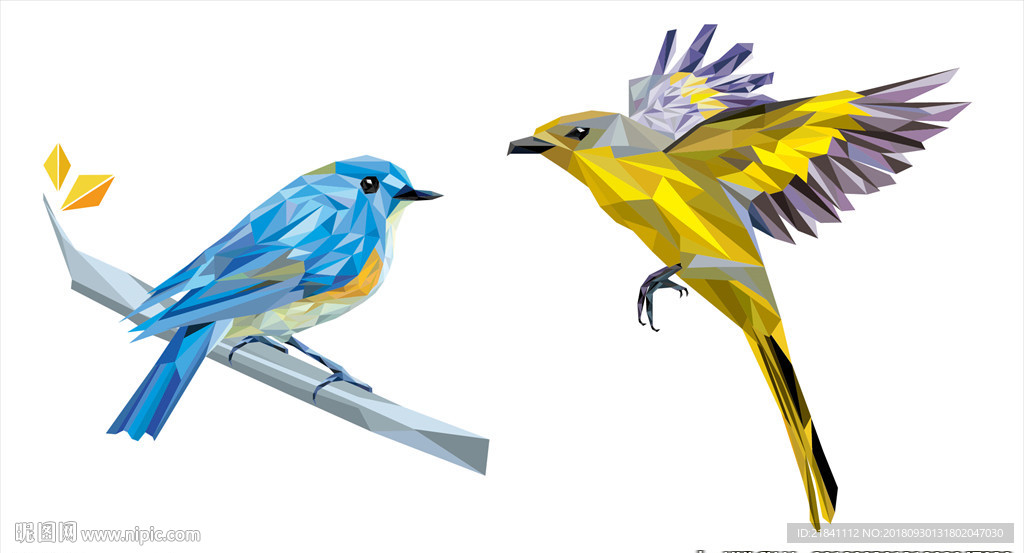 几何色块拼接小鸟图片