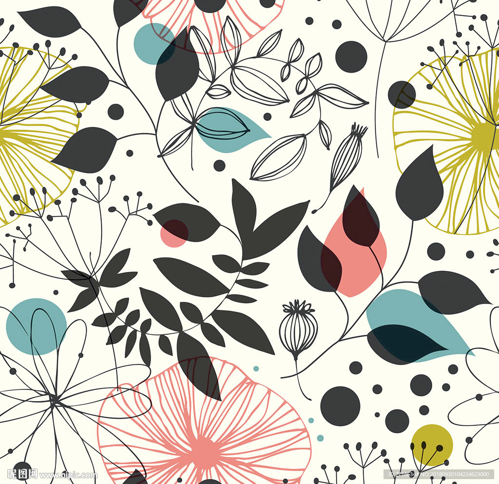 手绘植物矢量无缝图案