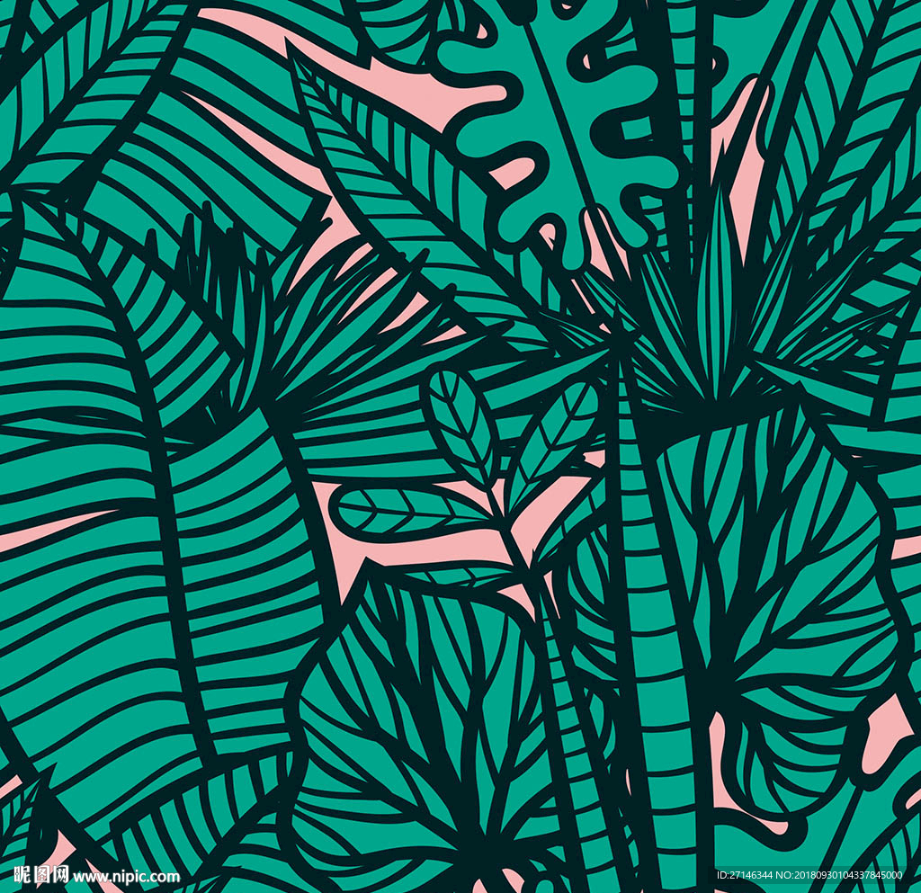 热带植物矢量无缝图案