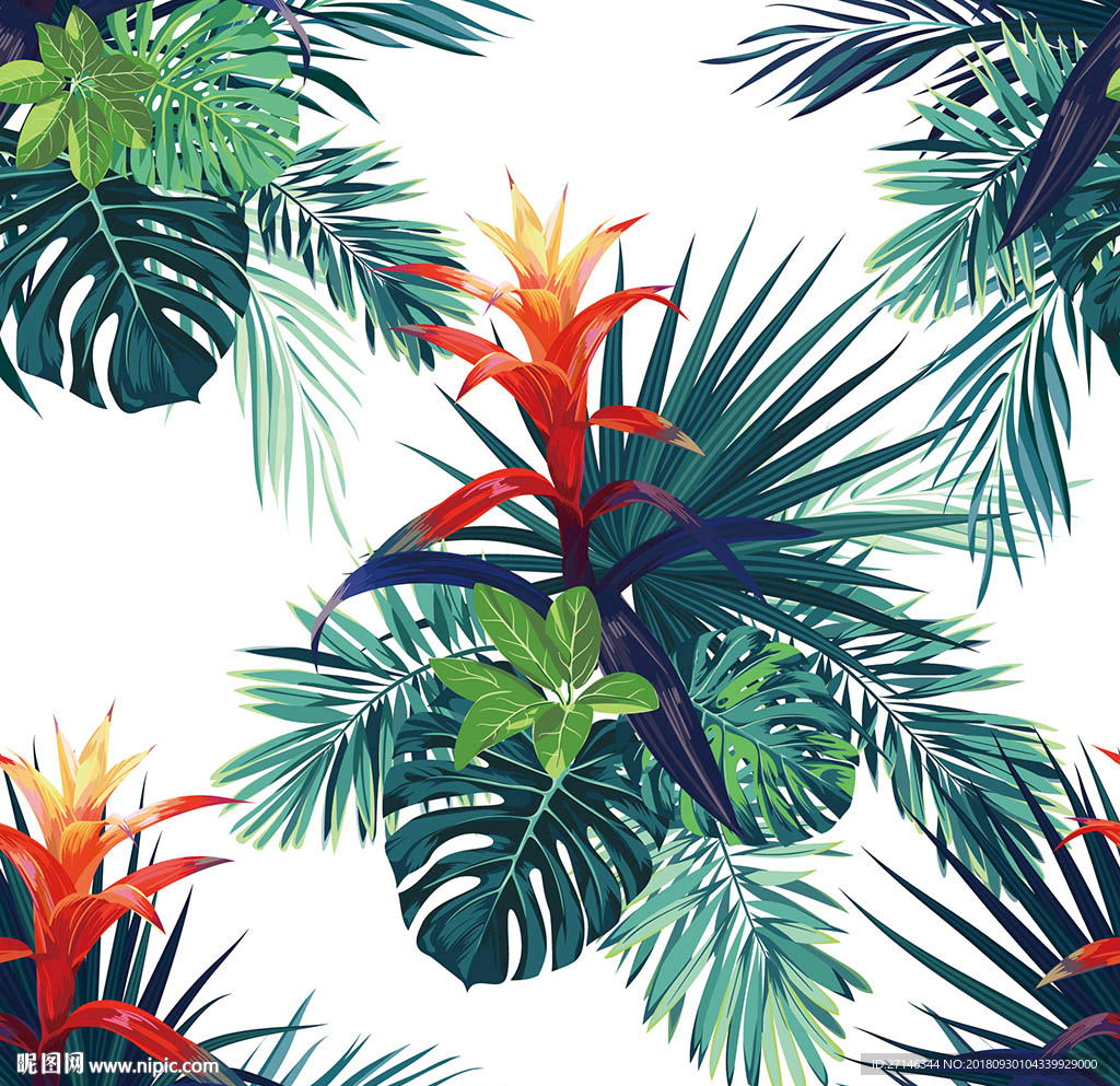 热带植物矢量无缝图案