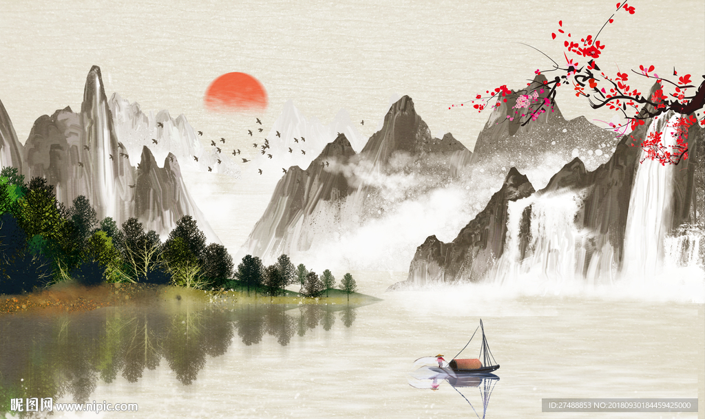 水墨山水背景墙
