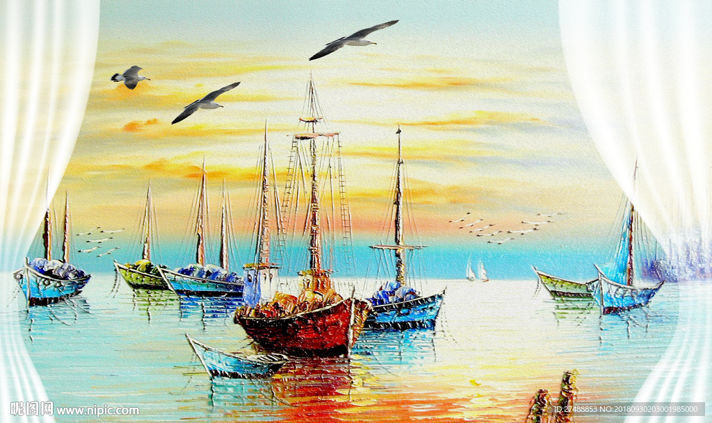 风景油画背景墙
