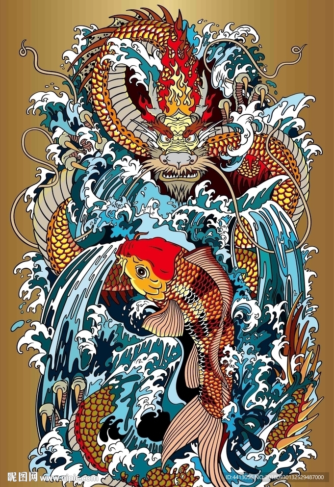 手绘矢量龙纹插画