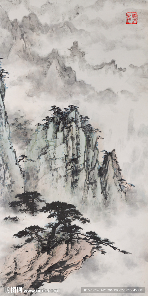 水墨国画山水玄关屏风背景底纹素