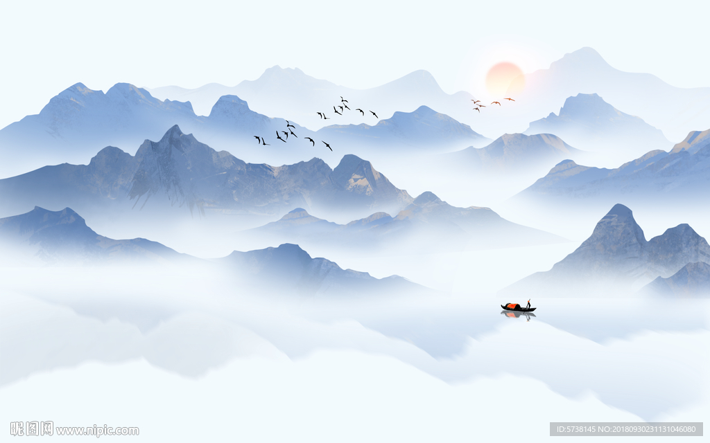 山水创意新中式水墨玄关屏风背景