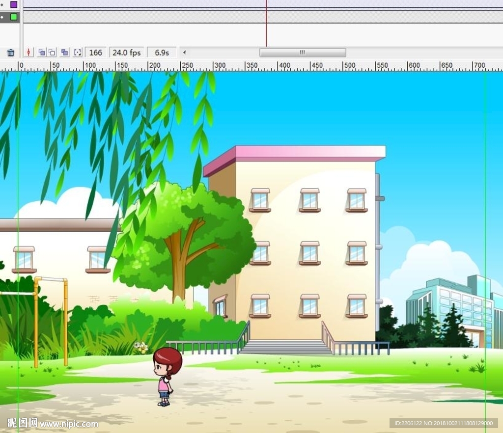 小女孩在校园里面走过11秒动画