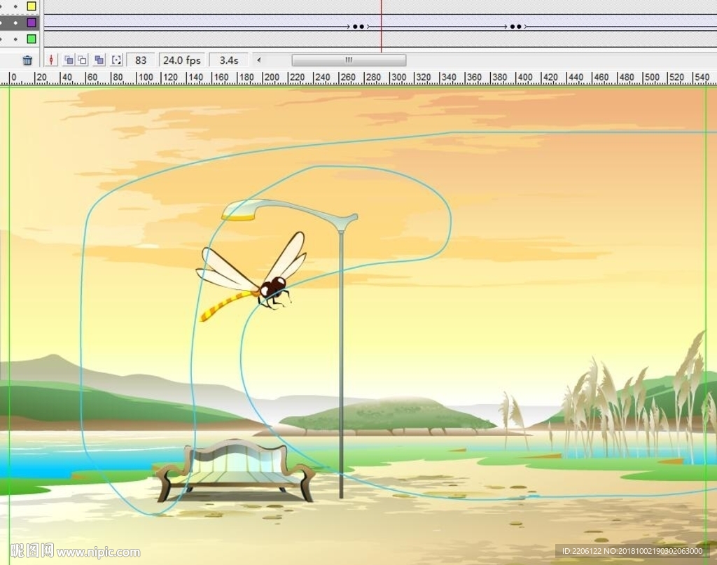 湖边黄昏飞舞的蜻蜓11秒动画