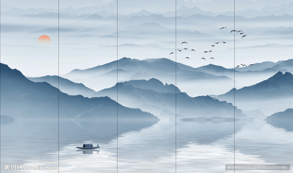 蓝色山水画 大型山水画