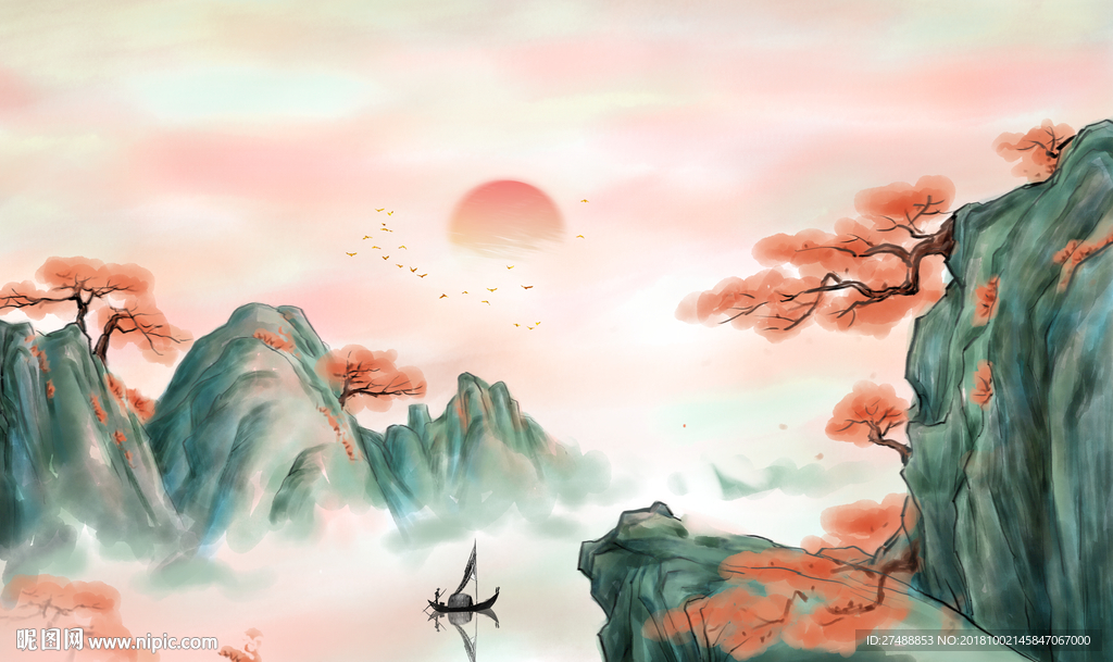 水墨山水背景墙