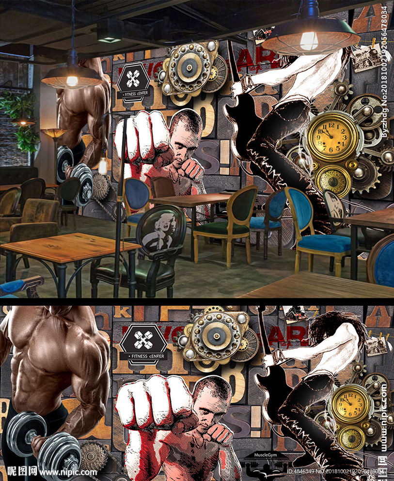 健身房健美拳击健身酒吧背景墙
