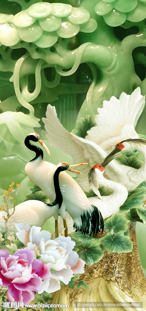 松鹤延年玉雕玄关背景