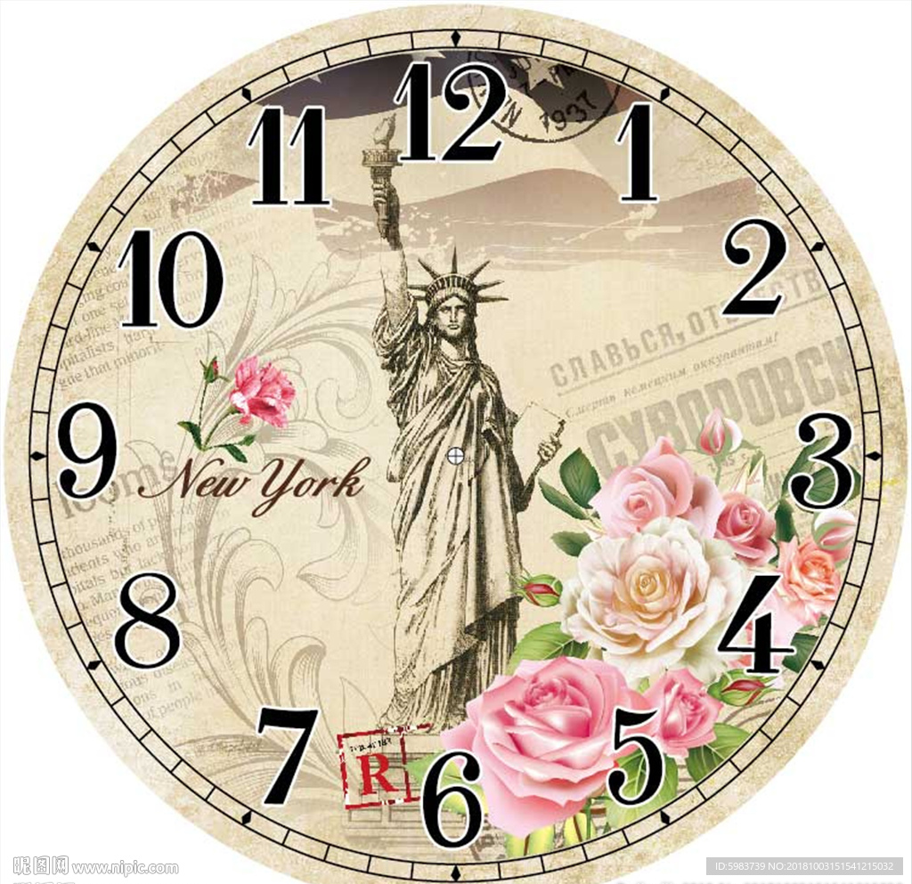 复古建筑自由女神钟面