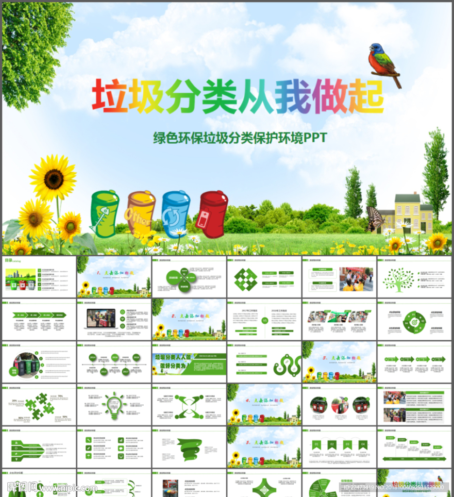 绿色环保垃圾分类保护环境PPT