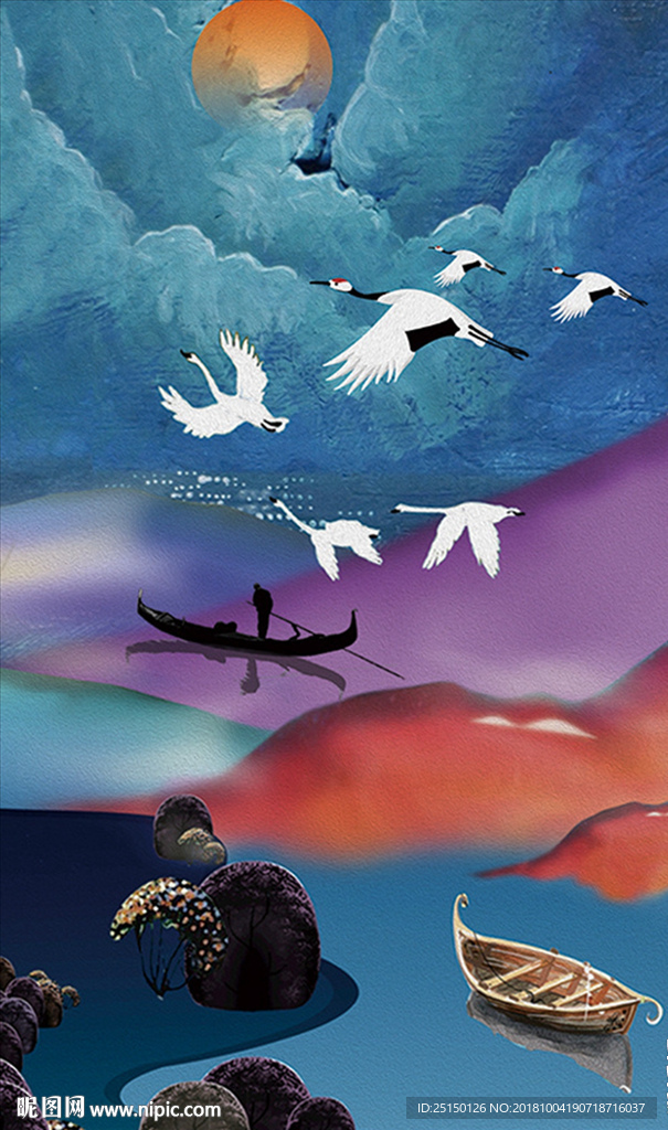 山水白鹭装饰画