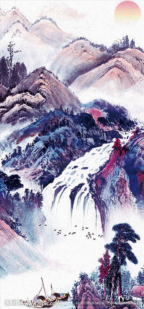 山水流水装饰画