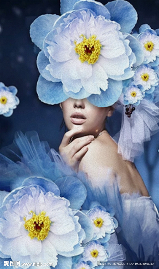 现代手绘艺术美女花朵装饰画