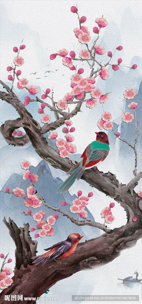 唯美花卉鸟儿山水画装饰画