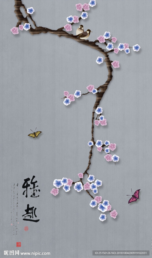 中式水墨山水工笔花鸟装饰画