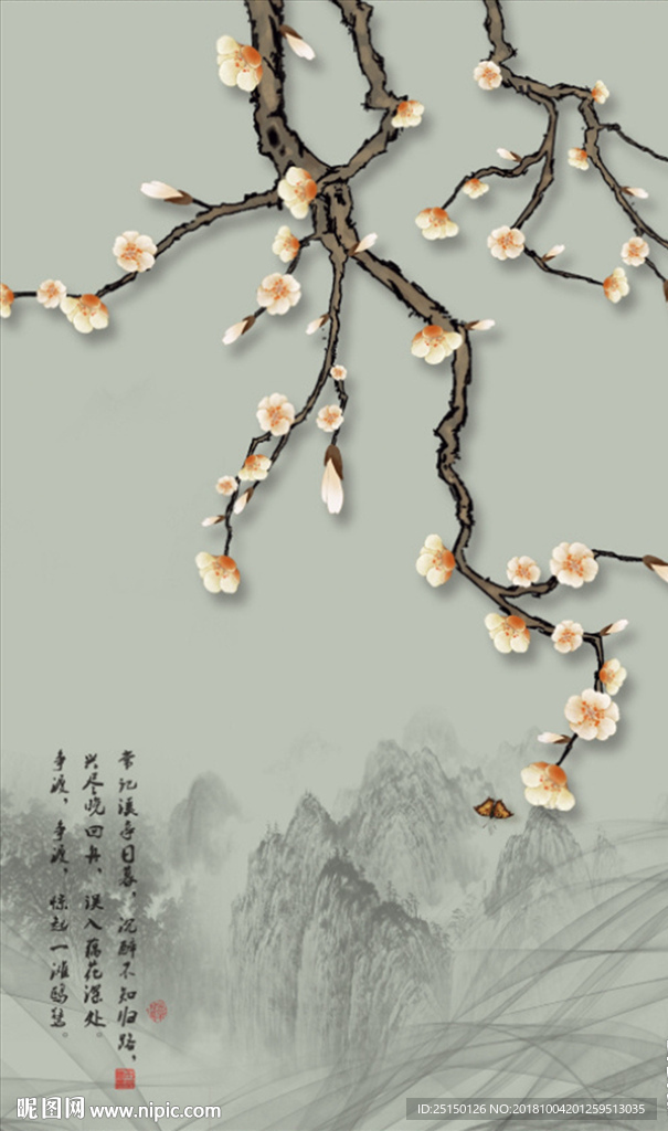 中式手绘花鸟水墨江南装饰画