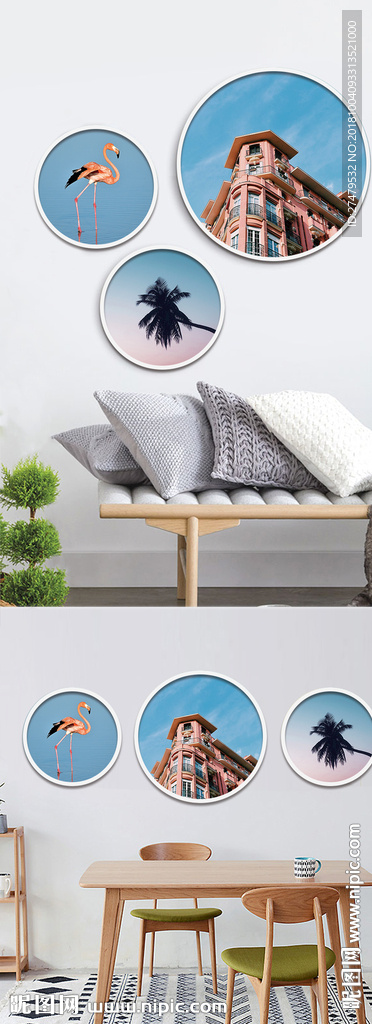 北欧蓝色建筑欧洲风格装饰画素材