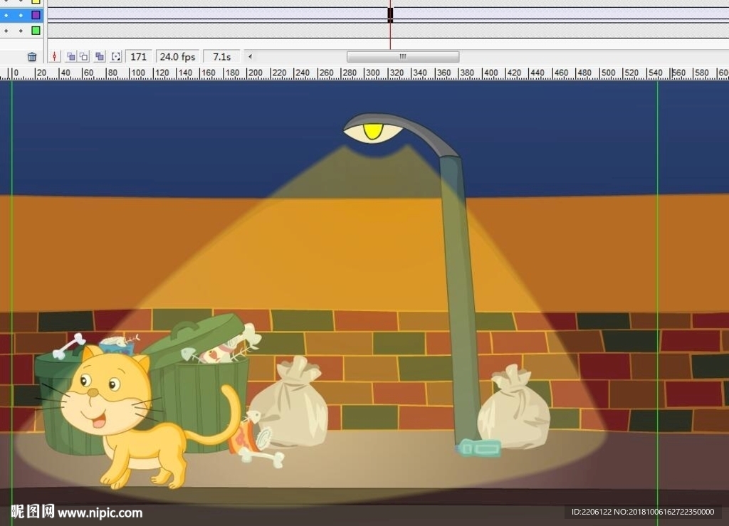 流浪猫经过垃圾桶动画10秒