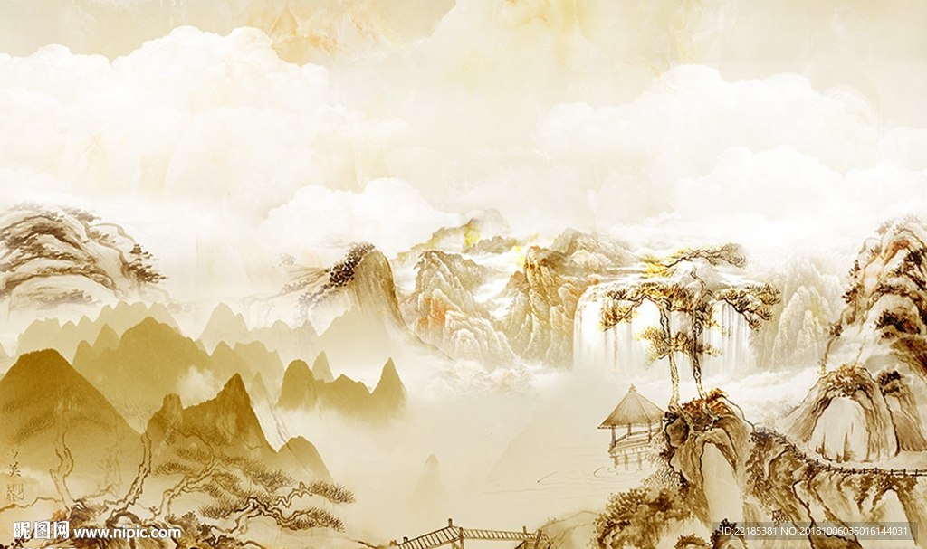 大理石纹风景背景墙